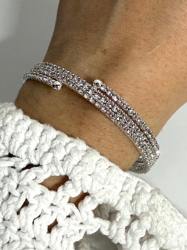 Producto - PF0034 Pulsera strass triple flexible plateada