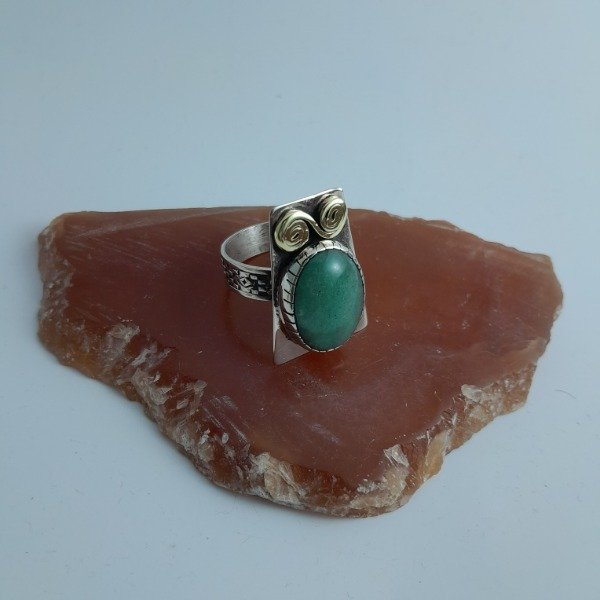 Producto - Anillo de alpaca y bronce con Cuarzo verde - 1