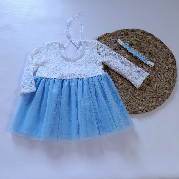 Producto - VESTIDO MARY MANGAS LARGAS BLANCO Y CELESTE