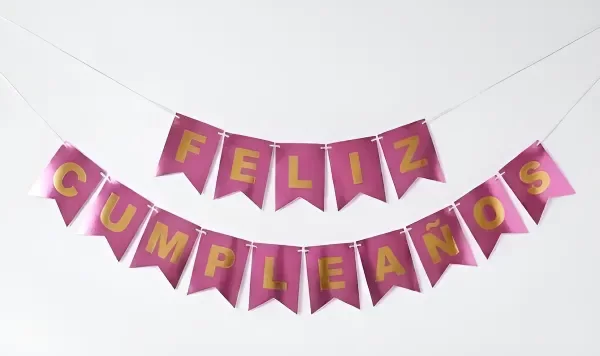 Producto - Guirnalda Fucsia Espejado Letras Doradas Feliz Cumpleaños
