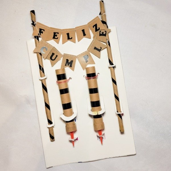 Producto - Set banderines FELIZ CUMPLE + bengalas kraft y negro