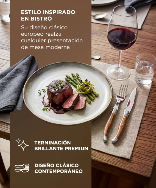 Producto - Juego de cubiertos 12 piezas -p/asado -filo microdentado -ABS símil madera + ace - 3