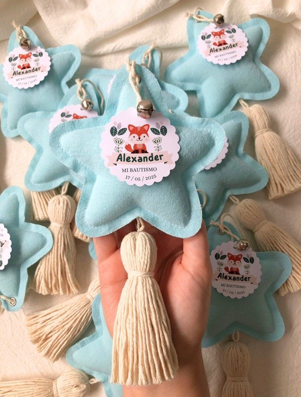 Producto - Souvenir estrella de tela color celeste pastel