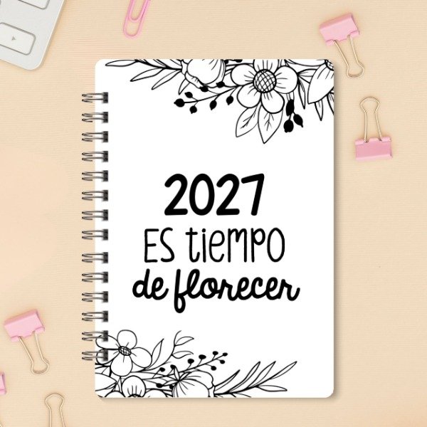 Producto - Agenda 2027 Imprimible Pdf Diaria - Florecer Byn C/horario