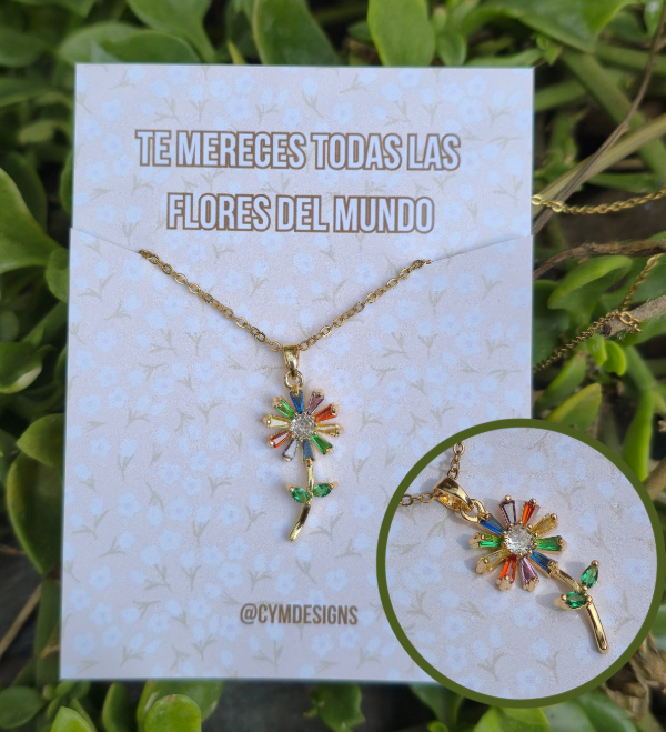 Producto - Collar flor margarita arcoiris multicolor (acero quirúrgico)