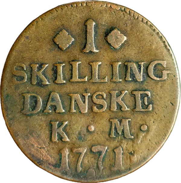 Producto - Dinamarca 1 Skilling 1771 Rey Christian VII Km#616 VF - 0