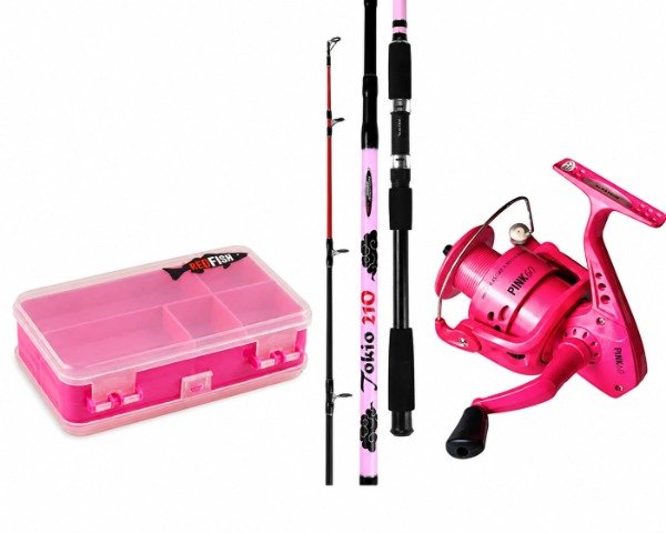 Producto - Kit Como De Pesca Rosa Caña 2,70 + Reel Pink 60 + Caja Rosa