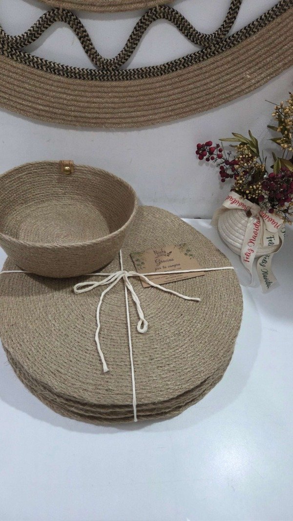 Producto - Platos de sitio de soguin de yute x 12 de 33cm