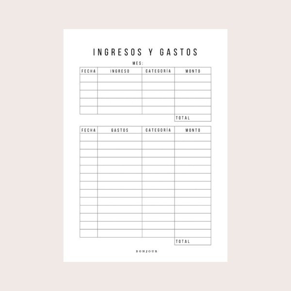 Producto - Repuesto A5 Ingresos y gastos