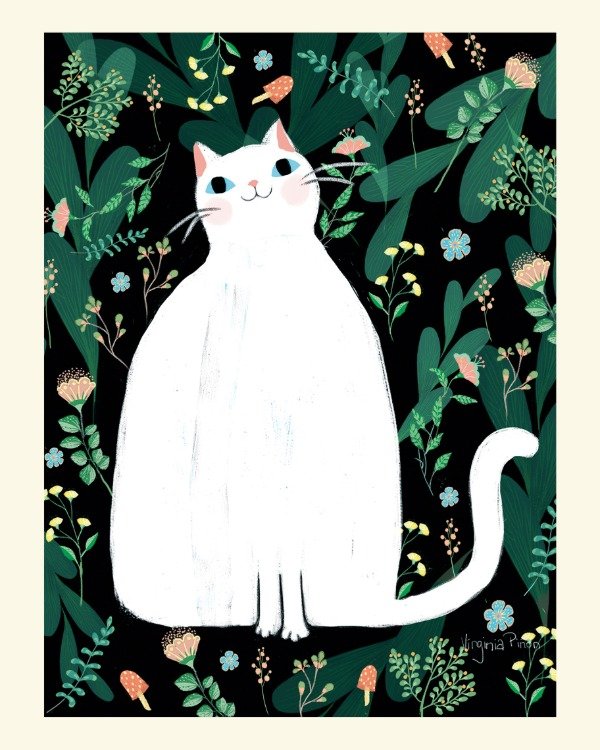 Producto - Lámina gato blanco fondo negro
