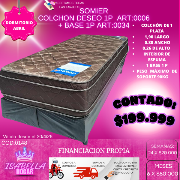 Producto - SOMIER COLCHON DESEO 1P COD:0148
