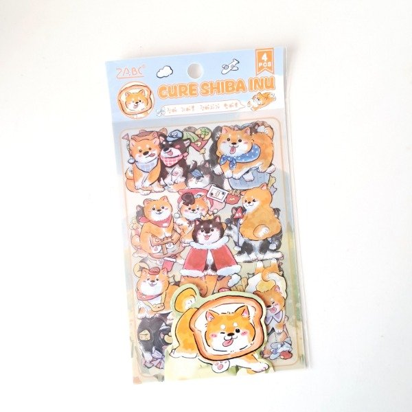 Producto - Set de 4 planchas de stickers PET - Cute Shiba Inu