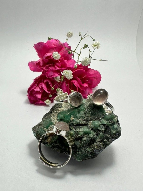 Producto - Anillo de Piedra Cuarzo Fresa Baño en Plata Regulable