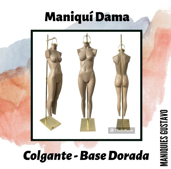 Producto - Maniquí Dama fibra de vidrio Colgante base Dorada - 1