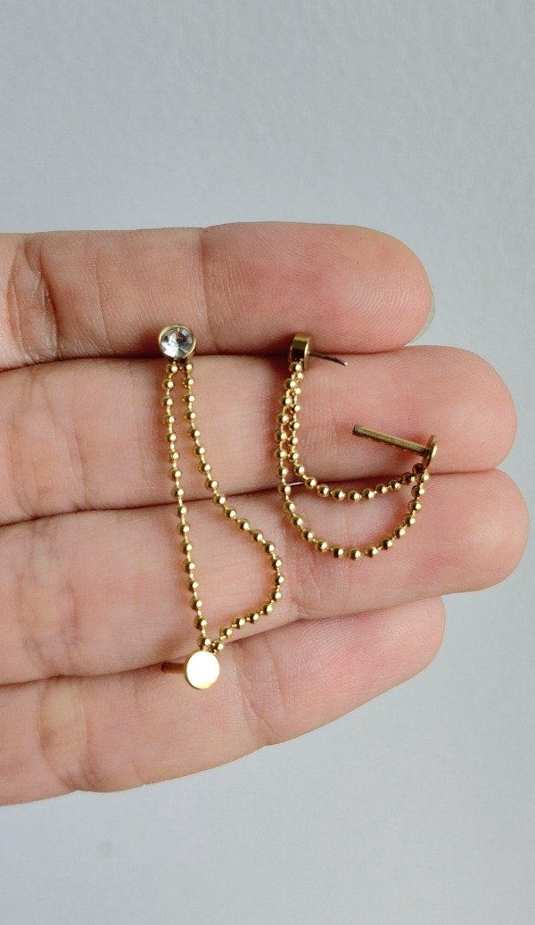 Producto - Piercing de Acero Dorado Labret Strass con Cadenita Bolitas (unidad)