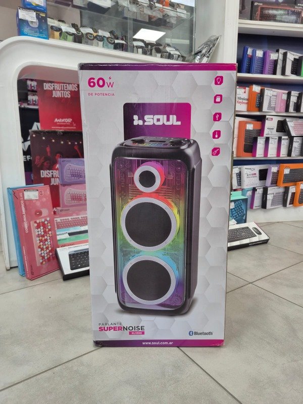 Producto - Parlante Bluetooth Super Noise 60W 8x2 Led Negro Soul PLT-XL1300