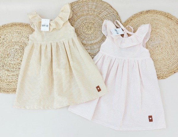 Producto - Vestido Isabella Lino - Rayas Amarillo
