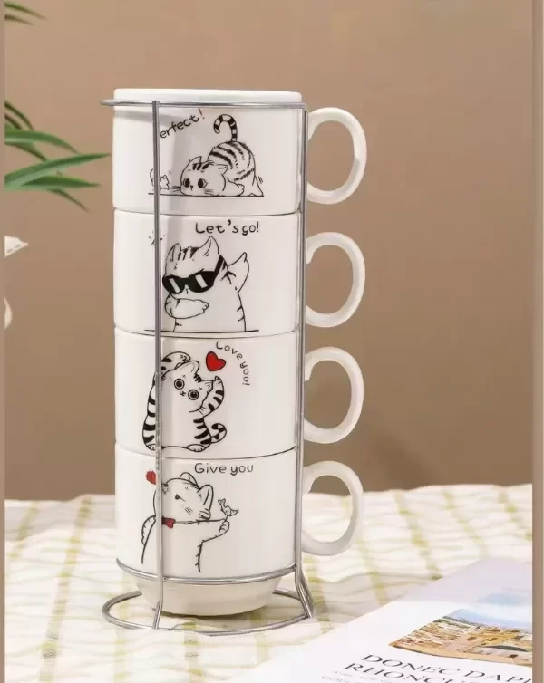 Producto - TAZA CERAMICA DE TE GATO X 4 APILABLE