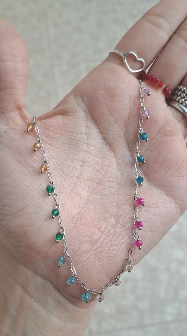 Producto - Cadena de Acero 40cm más 5cm de alargue con Cristales Colgando