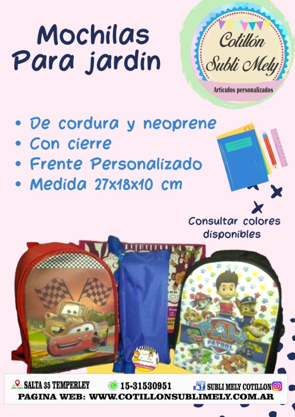 Producto - MOCHILA DE JARDIN PERSONALIZADA