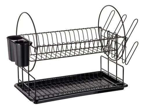 Producto - Escurridor De Cubiertos De Cocina Trastes 2 Niveles 17 Plato Negro MC9933