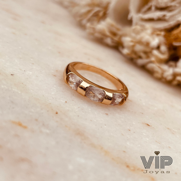 Producto - Anillo 3 Cubics Baño Oro 18K