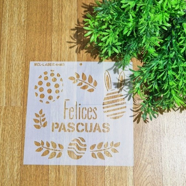Producto - St 4465 de 20x20 cm Stencil  Felices Pascuas
