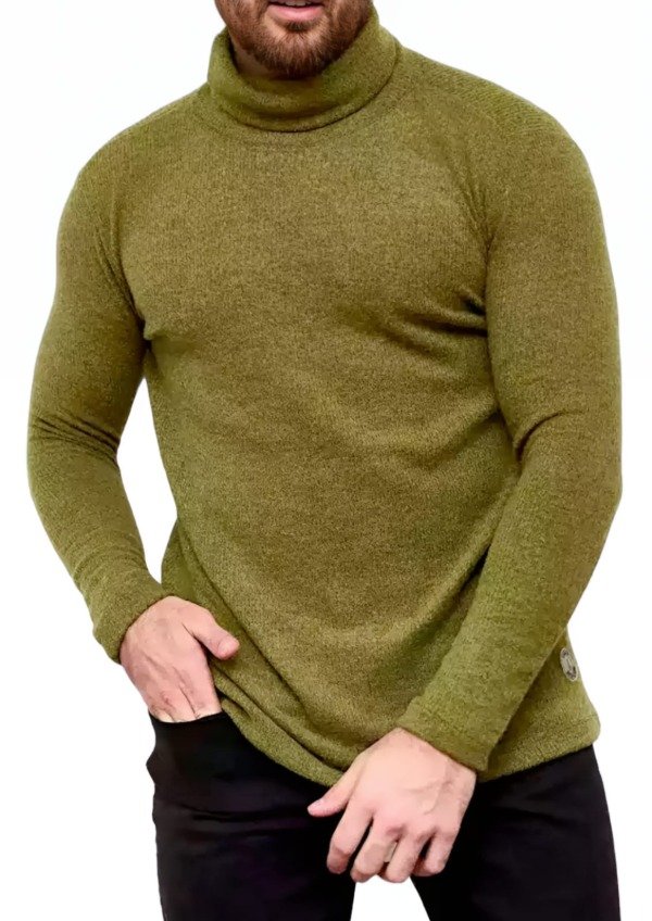 Producto - POLERA DE LANILLA  VERDE JASPEADO DE HOMBRE