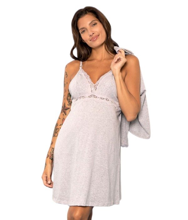 Producto - Conjunto camisón lactancia y saquito GRIS