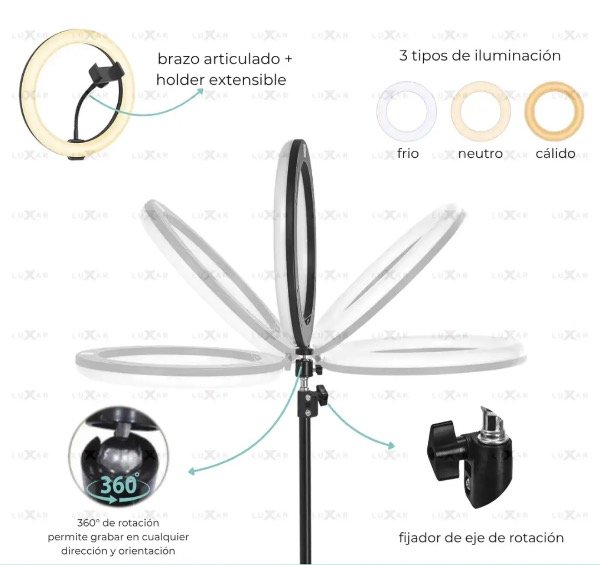 Producto - Aro De Luz Led blanca 33 cm + trípode 2 metros - 3
