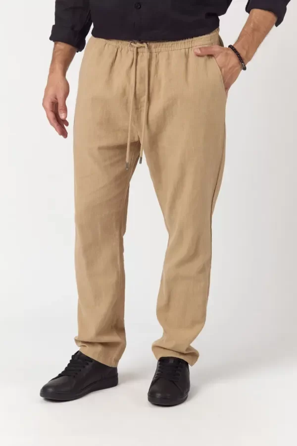 Producto - Pantalon de lino Paciano Camel Tascani