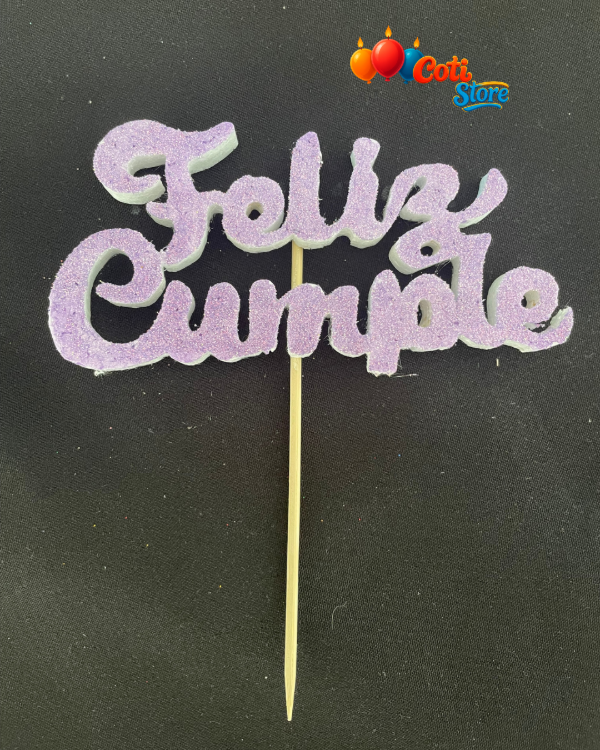 Producto - Topper de Telgopor FELIZ CUMPLEAÑOS con glitter Lila
