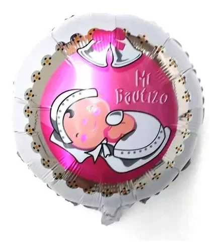 Producto - globo metalizado redondo bautismo nena 45cm