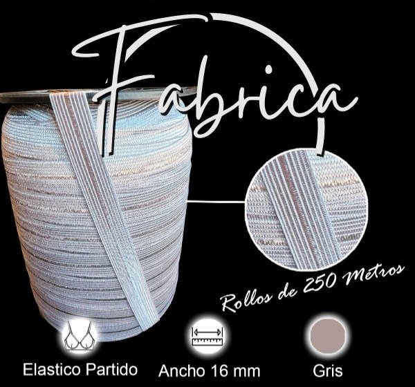 Producto - Envivado o Elástico Partido Gris 16mm (rollo)