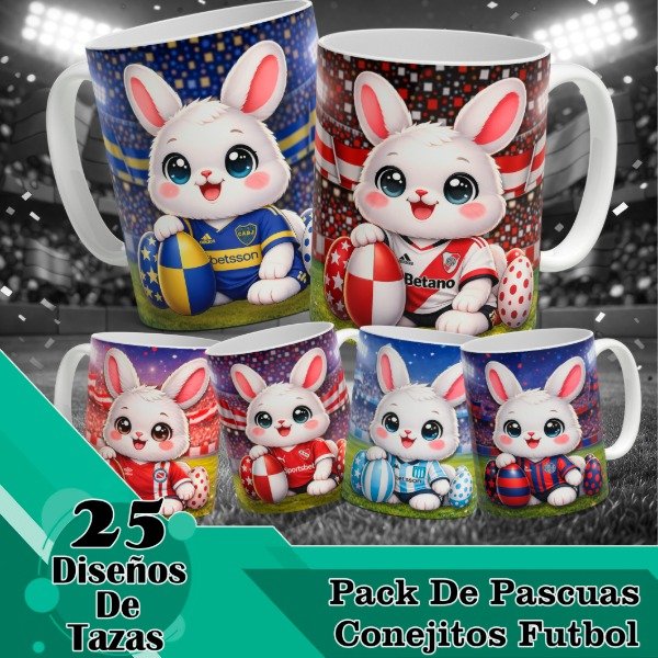 Producto - Diseños Digitales / Plantillas Para Sublimar Tazas Pascuas Conejito Futbolero