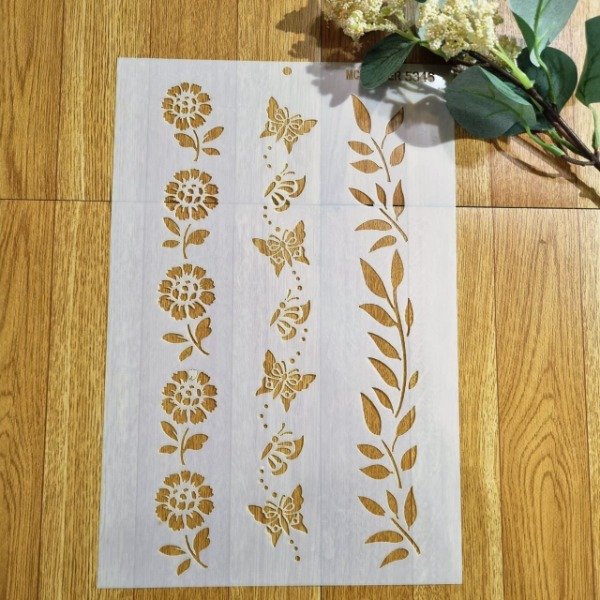 Producto - ST 5346 de 20x30 cm - Stencil Guardas Flores y hojas