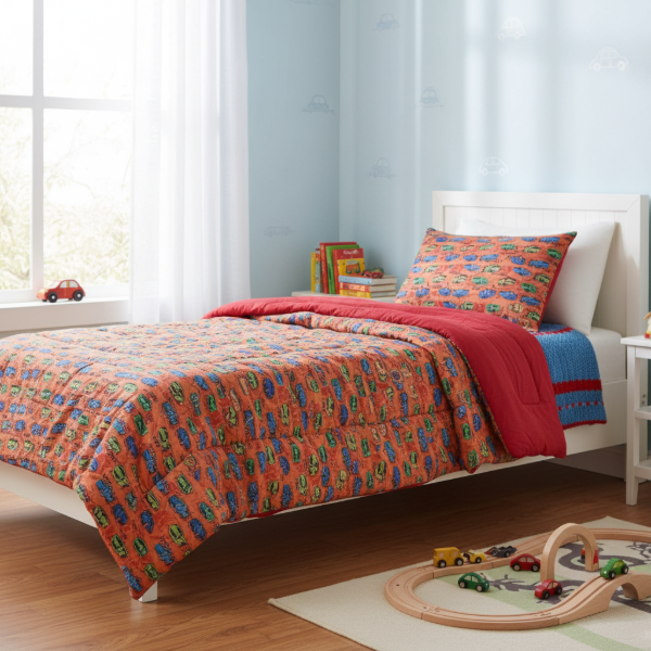 Producto - Acolchado Juvenil/Infantil "Naranja Autos" - 1 1/2 Plaza