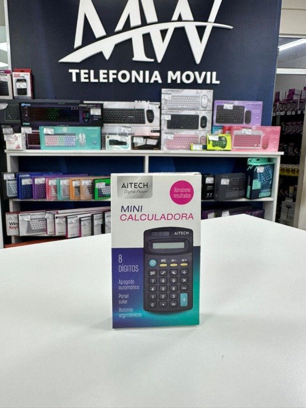 Producto - Mini Calculadora 8 Digitos a Pila con Panel Solar Aitech AICI010101N