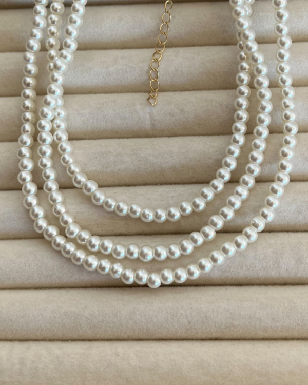 Producto - Collar de símil perlas de acero dorado 1.53cm-1.60cm
