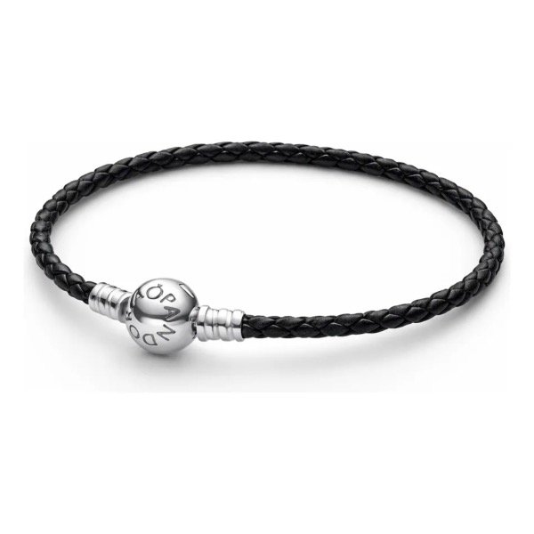 Producto - Pulsera Cuero Negro Pandora Plata 925
