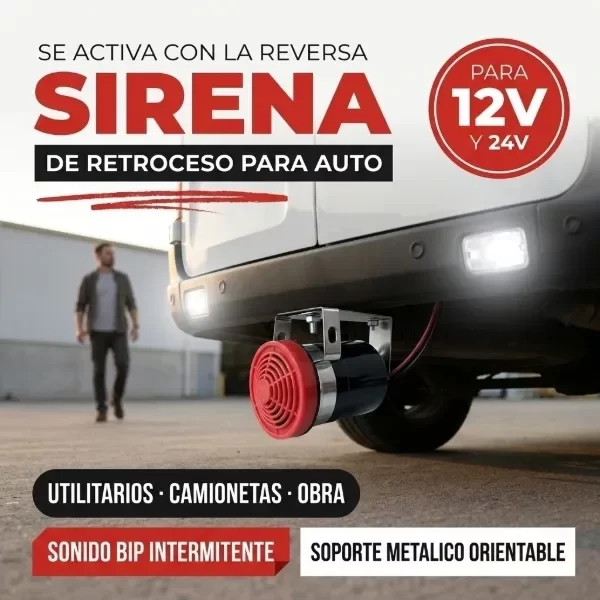 Producto - Sirena de Retroceso para Auto y Utilitario Alarma Sonora de Marcha Atrás 12V/24V - 0