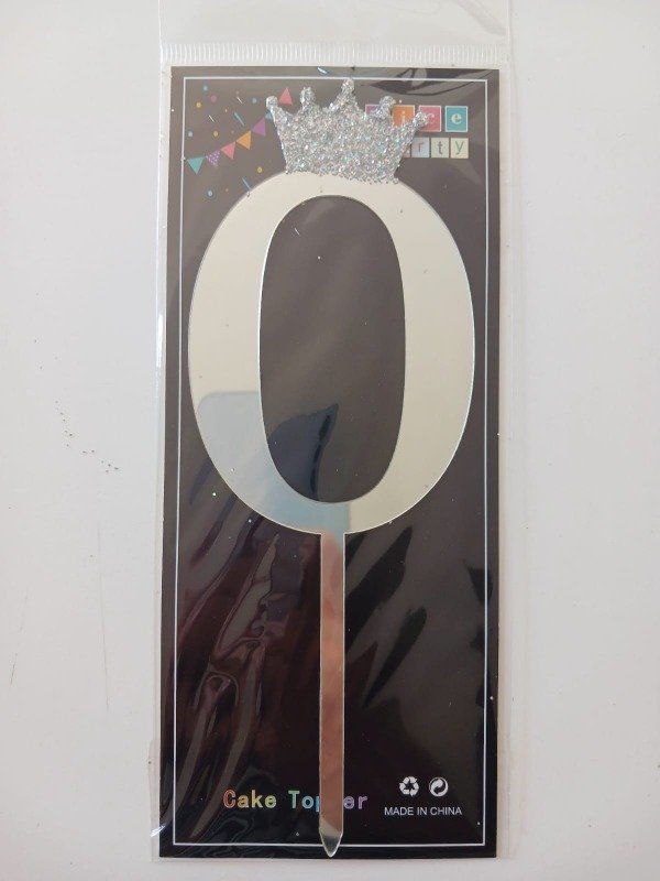 Producto - Cake Topper Número c/Corona 19cm Plata N0