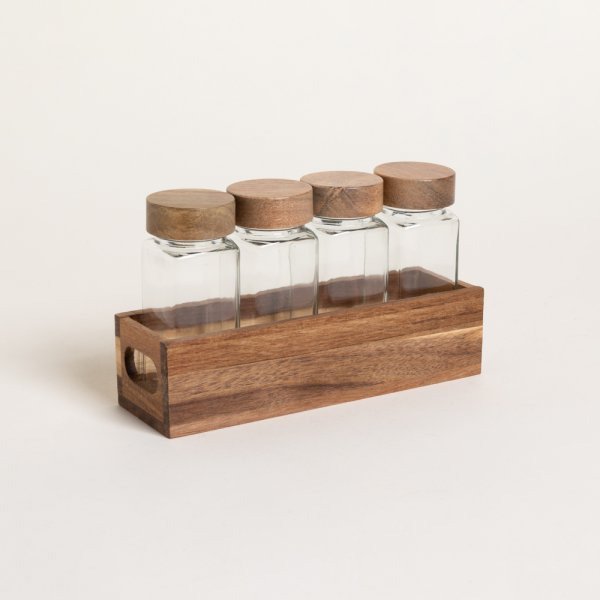 Producto - Set x 4 especieros de vidrio con madera de acacia