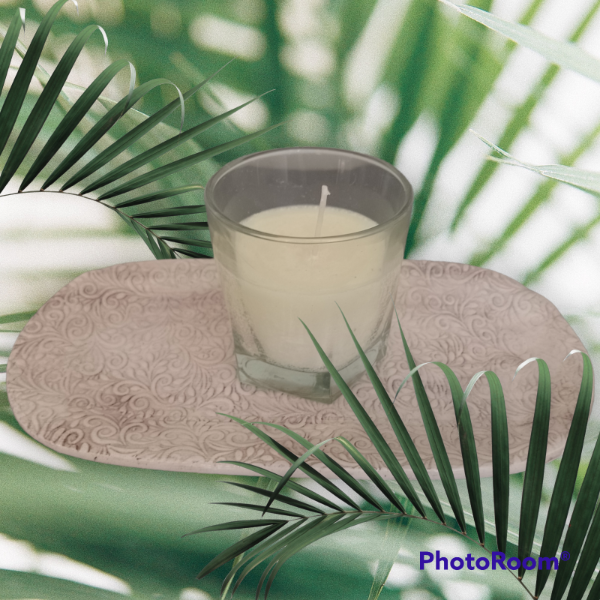 Producto - VELA DE SOJA - coco y vainilla,vaso vidrio cuadrado-