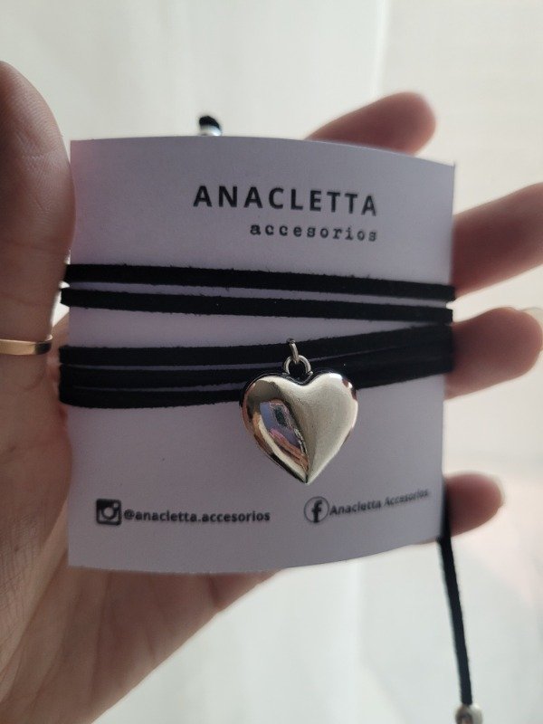 Producto - Choker largo corazón inflado plateado - bijou