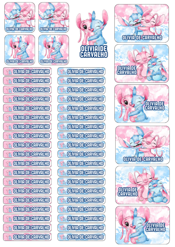 Producto - Stitch y Angel Etiqueta escolares Personalizadas Aprueba de agua plancha A4