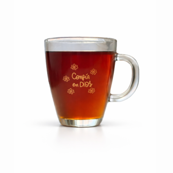 Producto - TAZA DE VIDRIO.TRANSPARENTE. CONFIA EN DIOS