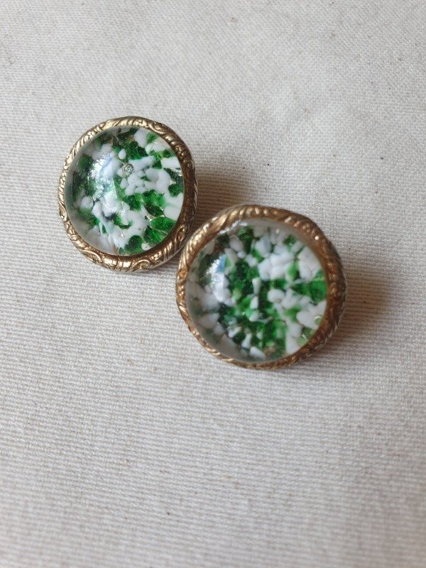Producto - Aros Clips 50s Art Glass Verde y Nieve