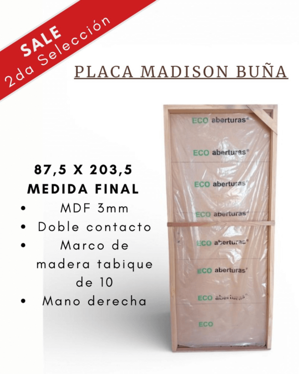Producto - PUERTA PLACA MDF 87,5 BUÑA