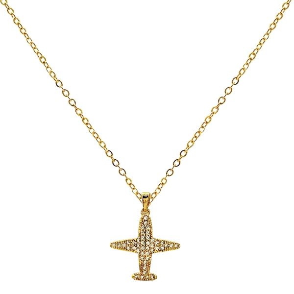 Producto - Collar de acero dorado - Espejito 1mm - Avión